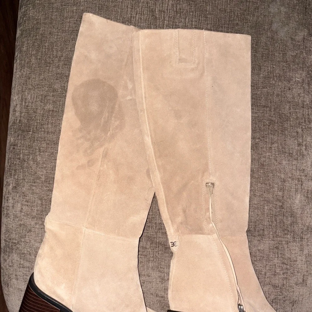 Sam Edelman Beige Suede Knee High Boots Block Heel Neutral Fall Boots